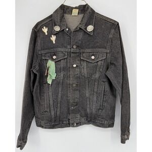 Vintage Bristal Blues Southwestern Jean Jacket Wolf‎ Moon Silver Cactus 90s